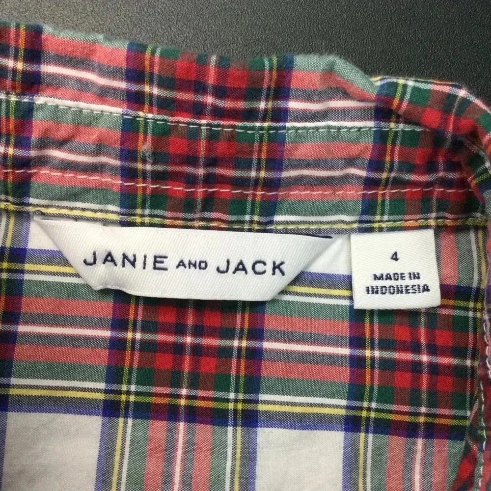 Boys Janie and Jack Shirt, Size 4, Red and White Plaid Long‎ sleeve